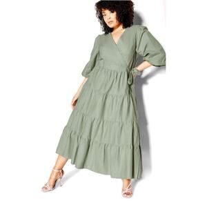 City Chic Women's Sage Green Trendy English Rose Maxi Wrap Dress